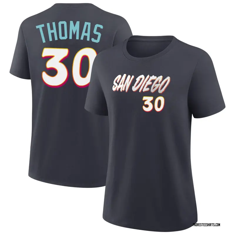 Women's Derrel Thomas San Diego Padres Navy 2026 City Connect Name & Number T-Shirt