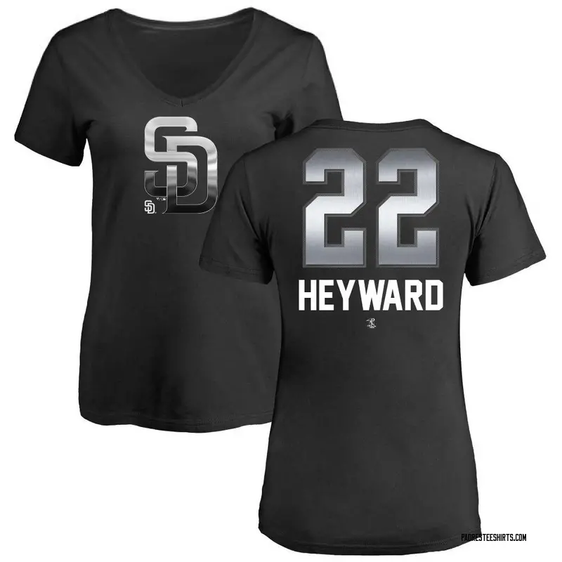 Women's Jason Heyward San Diego Padres Midnight Mascot V-Neck T-Shirt - Black