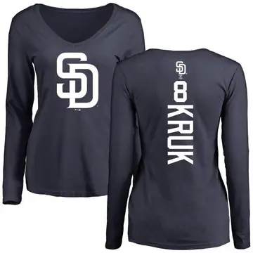 Women's John Kruk San Diego Padres Backer Slim Fit Long Sleeve T-Shirt - Navy