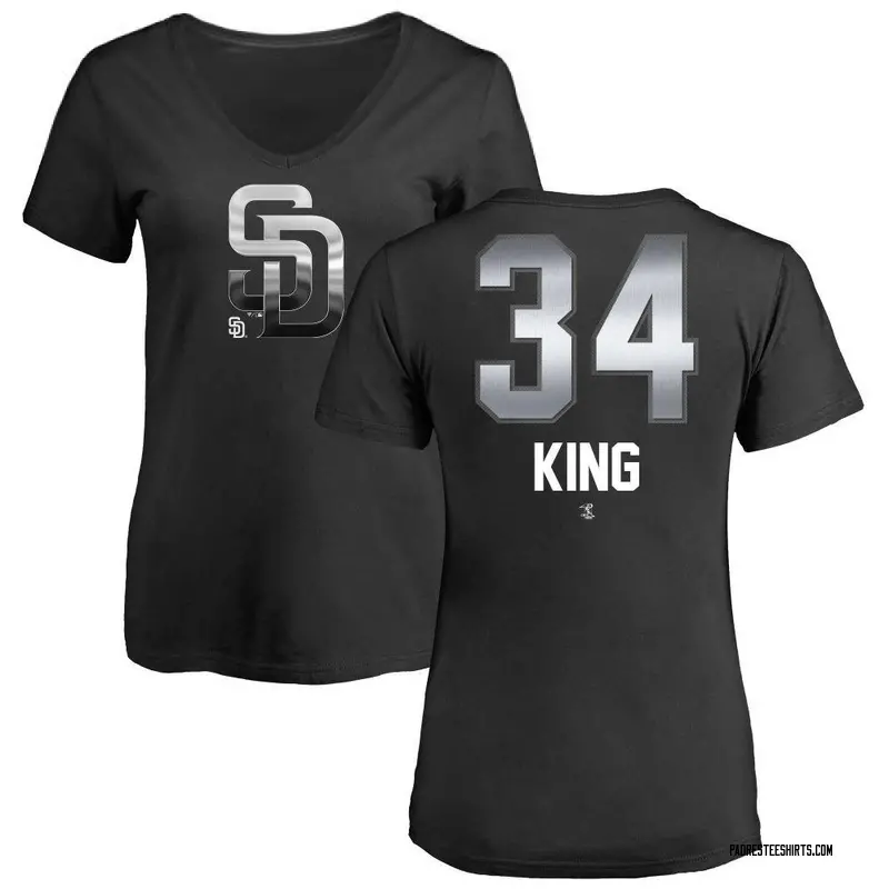 Women's Michael King San Diego Padres Midnight Mascot V-Neck T-Shirt - Black